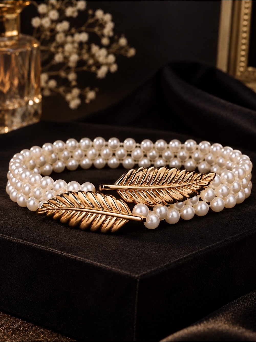 Gold Leaf Pearl Waist Belt - 60cm